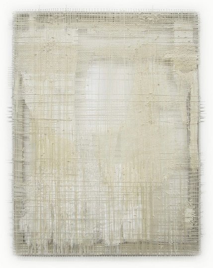 Tinnitus 2, 2015/16, Faden, Textil, Rahmen, Nagel, 73 x 58 cm